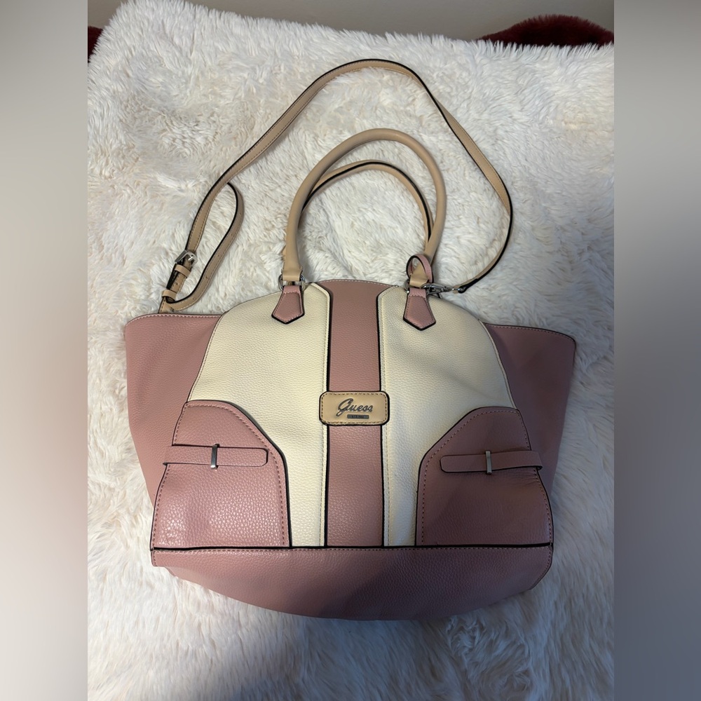 Guess Two-Tone Pink and Cream Tote with Top Handles